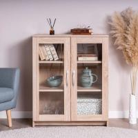 Тумба Сириус, 2 двери, 78х41х95 см, Сонома, ширина 78 см с полками, дверцы со стеклом, в прихожую или гостиную витрина