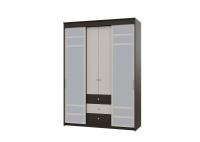 Шкаф-купе Комби "Юнона" цвет Венге и Дуб молочный ширина 160 см ЛДСП с зеркалом с ящиками и штангами 4 полки для спальни, гостиной и прихожей