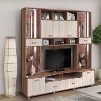 Гостиная Аллегро 4 Ясень тёмный и Ясень светлый, ширина 215 см, шкаф, полка, стенка в гостиную