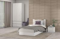 Модульная спальня "Соната". Набор 4, цвет Белый текстурный, Крафт Серый, кровать 90 см, шкаф, тумба прикроватная