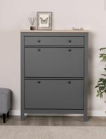 Обувница САГА с 2 откидными ящиками 92х122 Серая и Ясень, ширина 92 см для обуви в прихожую, широкая, тумба напольная