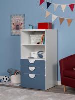 Стеллаж Пикси, с тремя выдвижными ящиками 60x57x120, цвет - озорной василек, голубой с полками и ящиками, напольный для детской спальни ширина 60 см