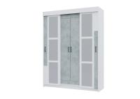 Шкаф "Victor" Цвет Белый и Бетон ширина 160 см ЛДСП с полками и штангой для спальни, прихожей, гостиной с зеркалом