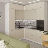 Кухонный гарнитур Дюна гранд прайм 2200*2500 мм, угловой, цвет Кашемир, навесные и напольные шкафы, с выдвижными ящиками, с дверками