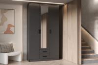 Шкаф ТРИО Графит с зеркалом ширина 120 см ЛДСП с ящиками в спальню для гостиной с полками