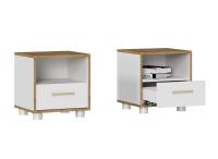 Тумба прикроватная 103 МС "Свен", ширина 40 см, с открытой полкой, с выдвижным ящиком, дуб крафт золотой и белый гладкий, для спальни
