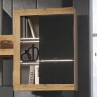 Шкаф-витрина универсальная "ПРАГА", Дуб Вотан / Черный глянец, ширина 66,6 см, в зал, в гостиную, модульная мебель