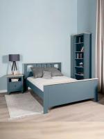 Комплект мебели для спальни САГА, цвет темно-бирюзовый и Ясень шимо, ширина спального места 140 см, модульный набор для дома, с ящиками и двуспальная кровать