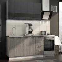 Кухня Астра 1600х600 Графит софт / Дуб галиано, для кухни, для дома, с полками и выдвижными ящиками