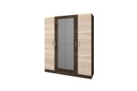 Шкаф распашной 4-х створчатый "Леси" корпус- Кантер, фасад Кантер-Сонома с зеркалом ширина 160 см ЛДСП с полками и штангой для спальни, гостиной, прихожей