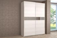 6 Шкаф купе Иннэс 5 1,4 Бодега белая, зеркал.полоска, ширина 140 см, с полками, со штангой, в спальню, в прихожую