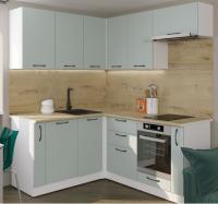 Кухонный гарнитур Лиора мега прайм 2 1600*1700мм угловая ширина 160*170см цвет сумерки/белый/Дуб бунратти с выдвижными ящиками, столом под бутылочницу,