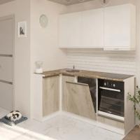 Кухонный гарнитур Антика прайм 1100*2000, Цвет Белый глянец/Дуб браун, ширина 110 см * 200 см, с навесными шкафами, с выдвижными ящиками, с тумбой под мойку