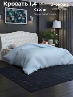 Кровать 1,4 арт.002 Классика Экокожа Белый глянец и Бодега белая, ширина 140 см, мягкое изголовье, двуспальная кровать, мебель в спальню