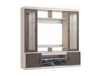 Стенка для гостиной "Николь" цвет Ясень Шимо Светлый, Ясень Шимо Темный ширина 188 см ЛДСП с полками для гостиной со стеклом