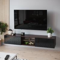 Тумба подвесная 02 цвет Венге/Черный Лакобель ширина 180см с полками, закрытыми полками