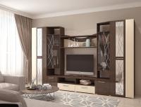 Гостиная Гамма, цвет Венге/Венге-Дуб молочный (с зеркалом) ширина 320 см ЛДСП с 2 шкафами и зоной под тв