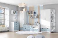 Молодёжная Бриз МДФ набор 7 Антарктида и Белый ЛДСП, ширина 330 см, комплект мебели, в детскую, в подростковую, в спальню