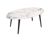 Стол журнальный Ст096 с овальной столешницей под мрамор и стильными черными ножками станет ярким акцентом в вашем доме цвет Монте белый/МЕТАЛЛ Черный Муар ширина 90 см