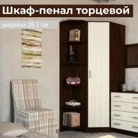 ЛДСП Шкаф-пенал ТОРЦЕВОЙ Дуб Венге / Сосна Лоредо открытый с полками, ширина 28,5 см