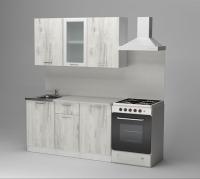 GER Кухонный гарнитур Алина медиум, Цвет Пайн белый, ширина 140 см, с навесными шкафами, с выдвижными ящиками, с тумбой под мойку