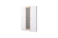 Шкаф распашной 3-х створчатый "Леси" корпус - Белый, Фасад Сонома - Белый с зеркалом ширина 120 см с полками и штангой для спальни, гостиной, прихожей