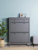 Обувница САГА с 2 откидными ящиками 92х122 Серая, ширина 92 см для обуви в прихожую, широкая, напольная