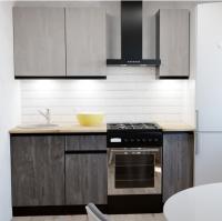 Кухонный гарнитур Симфония лайт 1200мм прямая ширина 120см цвет Бетон светлый/Бетон темный/Дуб бунратти с выдвижными ящиками, полками, врезной мойкой