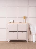 Обувница САГА с 4 откидными ящиками 113х108 Кашемир и Ясень, ширина 113 см для обуви в прихожую, широкая, тумба напольная