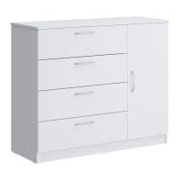 1Plus1 Комод 1200 Париж, Цвет белый (тиснение древесные поры), ширина 120 см с 4 выдвижными ящиками и с закрытой полкой напольный в спальню, гостиную и прихожую