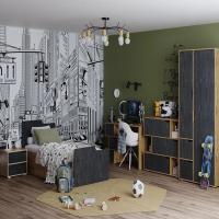 Модульная система подростковая ХАРВИ Дуб Вотан/Обсидиан, ширина спального места 90 см, со шкафом и комодом, для подростковой, для спальни