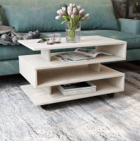 Журнальный столик ЖС-03 цвет Дуб Крафт Белый ширина 80 см фигурный на колесиках