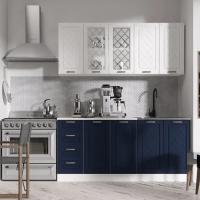 Кухня Агава 2000х600 Акация белая / Сапфир, для кухни, для дома, с полками и выдвижными ящиками