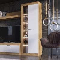 Шкаф-витрина "ПРАГА", Дуб Вотан / Белый, ширина 66.6 см, высота 194 см, в зал, в гостиную, модульная мебель