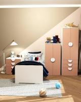 Детский спальный гарнитур ПИКСИ, цвет мечтательный пион, розовый набор мебели для ребенка, кровать 80 на 160, шкаф с полками