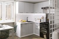 Кухонный гарнитур прямой Шелли мега прайм 160х170 см цвет Белый/Шиншила серая ширина 330 см ЛДСП с тумбой под мойку со столешницей с полками с выдвижными ящиками