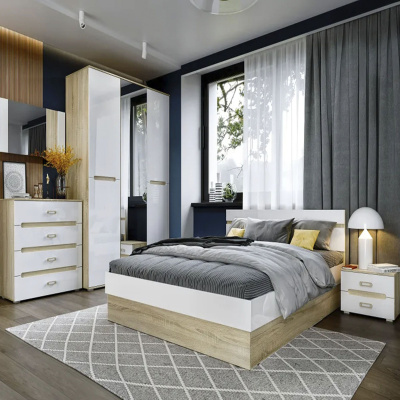 Спальня Ким 1400х2000 Белый глянец холодный/Сонома