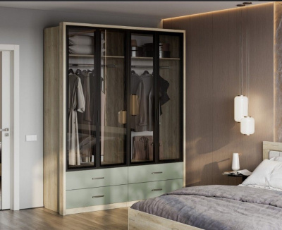 Спальня ЮМИ ШКАФ стекло Дуб серый - Эвкалипт