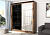Шкаф-купе Дубай-2 2,0 м ЛДСП Дуб / Лакобель Черная с зеркалом, ширина 200 см с полками и ящиками, со штангой в спальню или прихожую