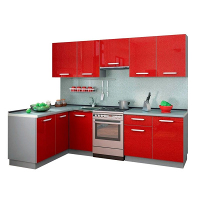 Кухонный гарнитур Симпл угловой 2700х1500 левый Серый/Бордо