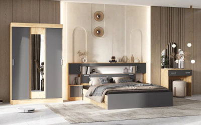 Спальня Бася 1600х2000 Графит/Дуб крафт