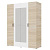 Шкаф 4ств 1800 Бостон с зеркалом 400, цвет Сонома/Белый (4ящика+полки+штанга)