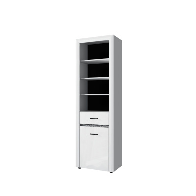 WHITEBLACK, Шкаф открытый 1D1S. Цвет БЕЛЫЙ / БЕЛЫЙ ГЛЯНЕЦ