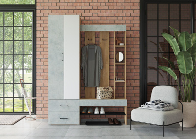 Прихожая Домино, цвет Крафт золотой/Бетон