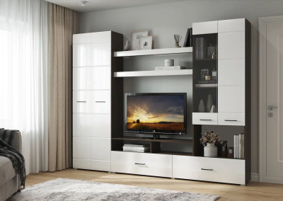 Гостиная Альфа, цвет Венге/Белый глянец