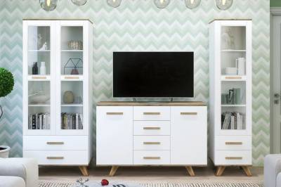 Гостиная Вега Скандинавия (комплект 1), цвет Белый, Дуб Каньон